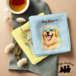 【 グラサン ゴールデンレトリバー 】  パステルカラー ハンカチ　2枚セット　犬　ペット　うちの子　プレゼント 1枚目の画像