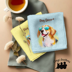 【 グラサン ビーグル 】  パステルカラー ハンカチ　2枚セット　犬　ペット　うちの子　プレゼント 1枚目の画像