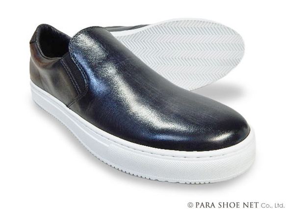 PARASHOE 本革スリッポンレザースニーカー カジュアルシューズ 黒 24.5～27cm (PMO1902-BLK) 2枚目の画像