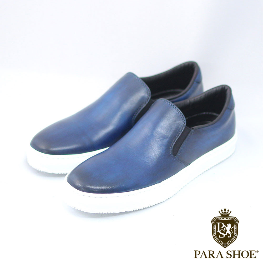 PARASHOE 本革スリッポンレザースニーカー カジュアルシューズ 紺 23～27cm (PMO1902-NV)