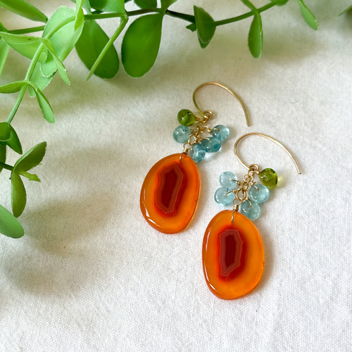 14kgf*大ぶり*バンデッドアゲートのトロピカルピアス✧一点物