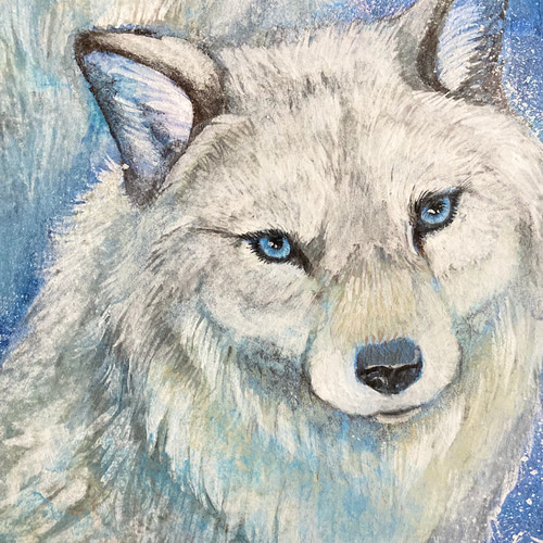 値下げ　原画　狼　オオカミ　絵画　動物画　アクリル画　現代アート　一点物　手描き 650fefd3e5d5413369c608bd4cee63