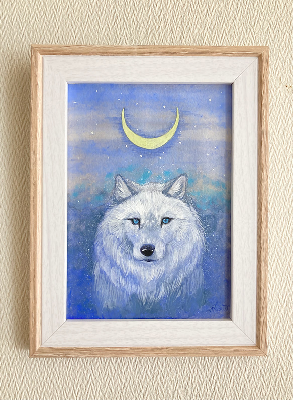 日本画『薄明の月』 /原画 風景画 月 オオカミ 絵画 紫苑工房 -Atelier