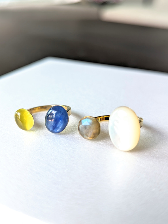 稀有天然石黃色葡萄石和藍色藍晶石民間戒指（銀色可用） 第5張的照片