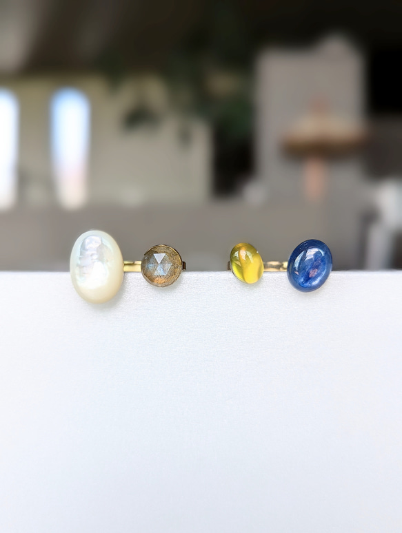 稀有天然石黃色葡萄石和藍色藍晶石民間戒指（銀色可用） 第6張的照片