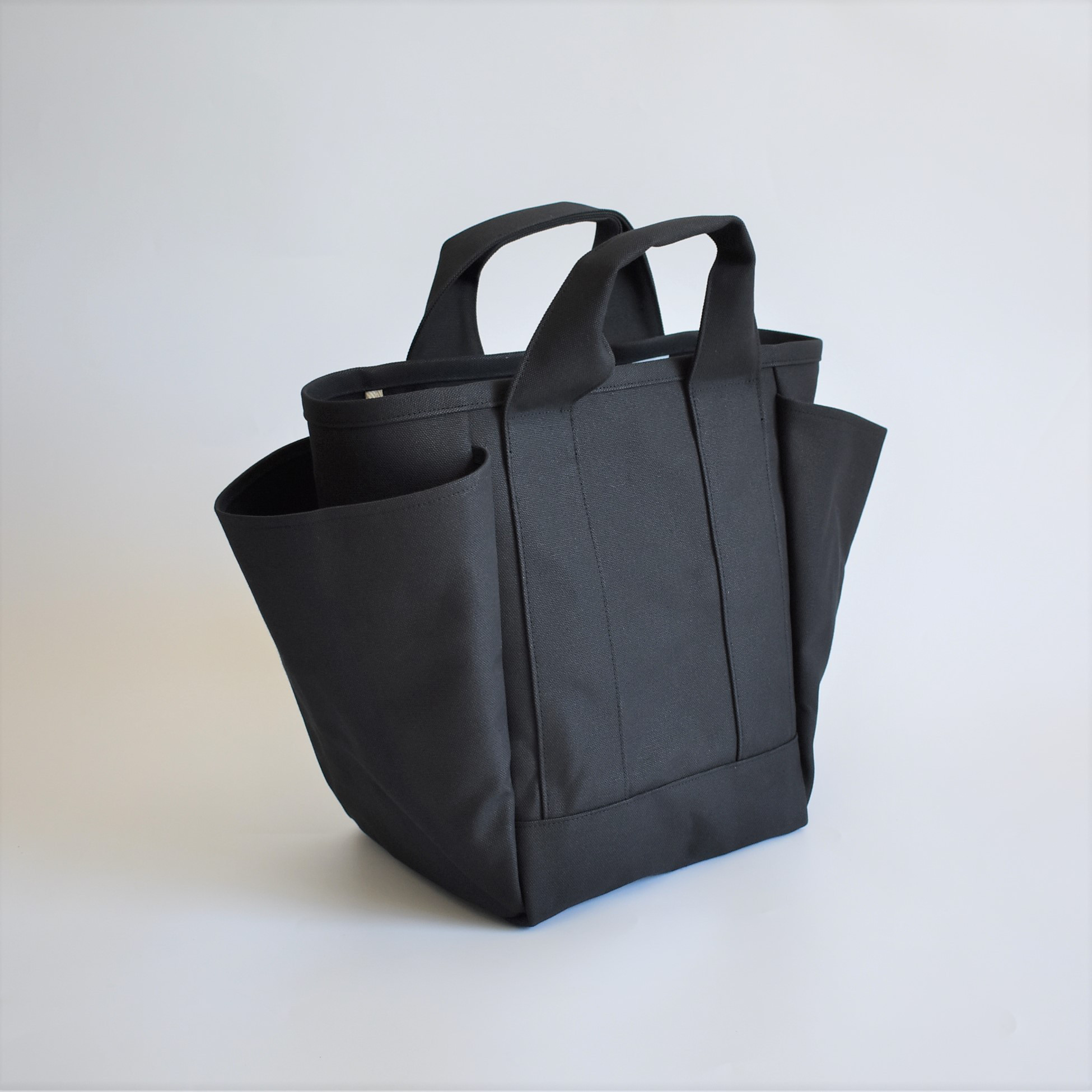 LOOK1 TOTE BAG(ブラック)帆布 トートバッグ キャンバス 大容量 マチ広め ポケット4
