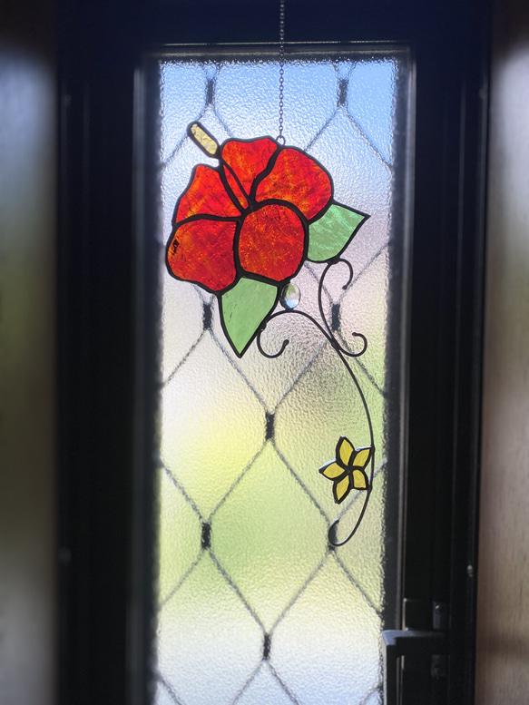 金運アップモチーフステンドグラス黄色いローズのサンキャッチャーパネル