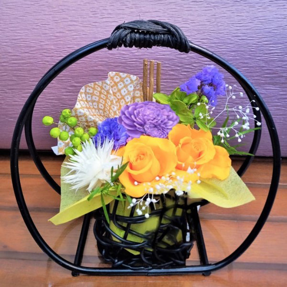 和風プリザーブドフラワー アレンジメント バラ 米寿 傘寿 卓上