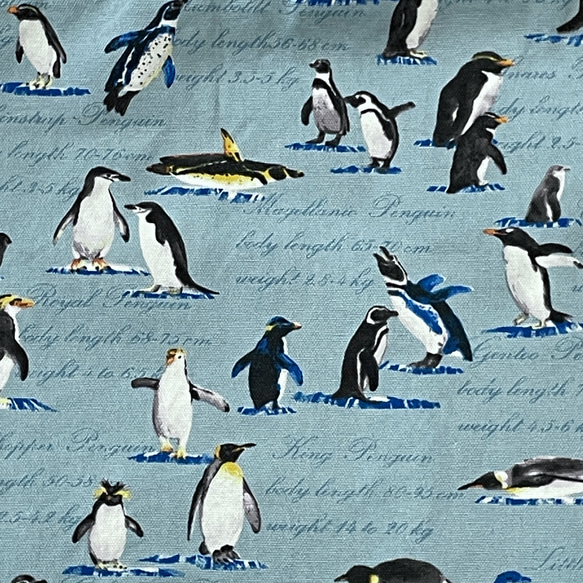 大きめサイズ　ペンギンいっぱいレッスンバッグ　11号ダークネイビー帆布切替　ループ付　35×45 3枚目の画像