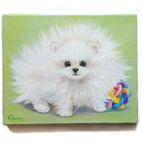 一点物】『 静電気 (ポメラニアン) 』油絵 油彩 油画 絵画 インテリア