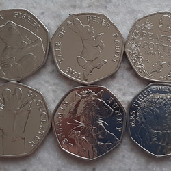 6種類セット 本物 イギリスのコイン  ビアトリクス・ポター ピーターラビット  8g 27mm 英国 50ペンス 2枚目の画像