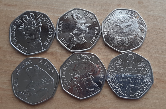 6種類セット 本物 イギリスのコイン  ビアトリクス・ポター ピーターラビット  8g 27mm 英国 50ペンス 4枚目の画像
