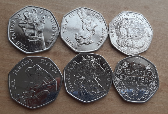 6種類セット 本物 イギリスのコイン  ビアトリクス・ポター ピーターラビット  8g 27mm 英国 50ペンス 3枚目の画像