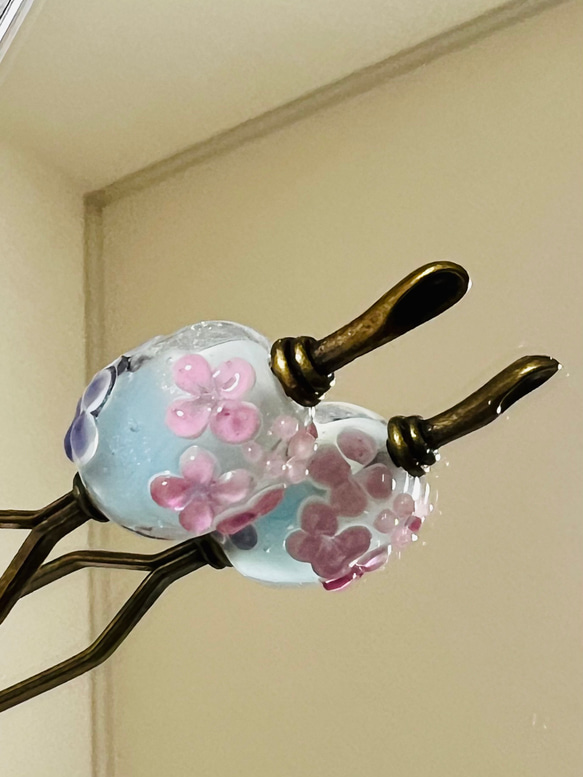 とんぼ玉かんざし　山紫陽花(ピンク×パープル) 2枚目の画像