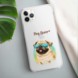 【 グラサン パグ 】  スマホケース　クリアソフトケース　犬　犬グッズ　プレゼント　アンドロイド対応 3枚目の画像