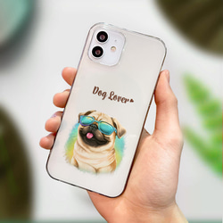 【 グラサン パグ 】  スマホケース　クリアソフトケース　犬　犬グッズ　プレゼント　アンドロイド対応 4枚目の画像