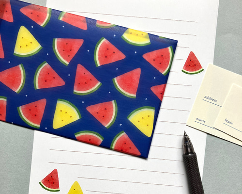 【C】 サマー　夏　スイカ　アイス　レターセット　フレークシール C】 サマー夏スイカアイスレターセットフレークシール