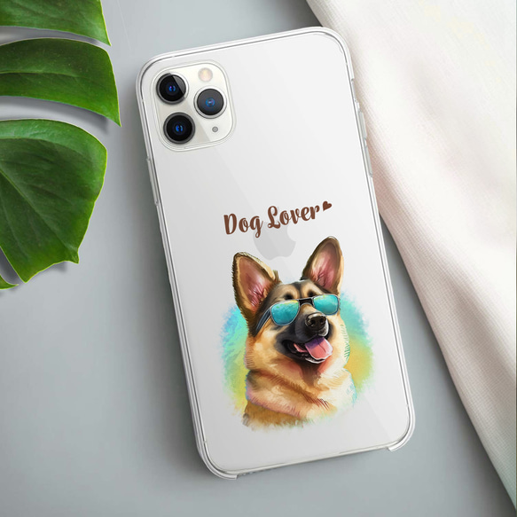 【 グラサン ジャーマンシェパード 】  スマホケース　クリアソフトケース　犬　犬グッズ　プレゼント　アンドロイド対応 3枚目の画像