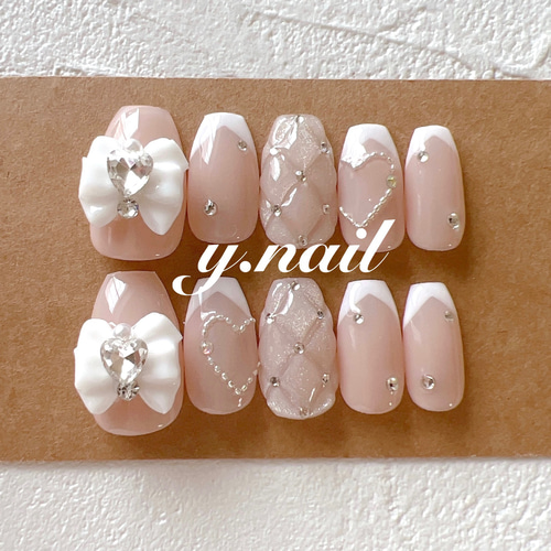 【オーダー】ネイルチップ　キルティング韓国ワンホンキラキラリボンベイビーブーマー オーダー】ネイルチップ キルティング韓国ワンホンキラキラリボン