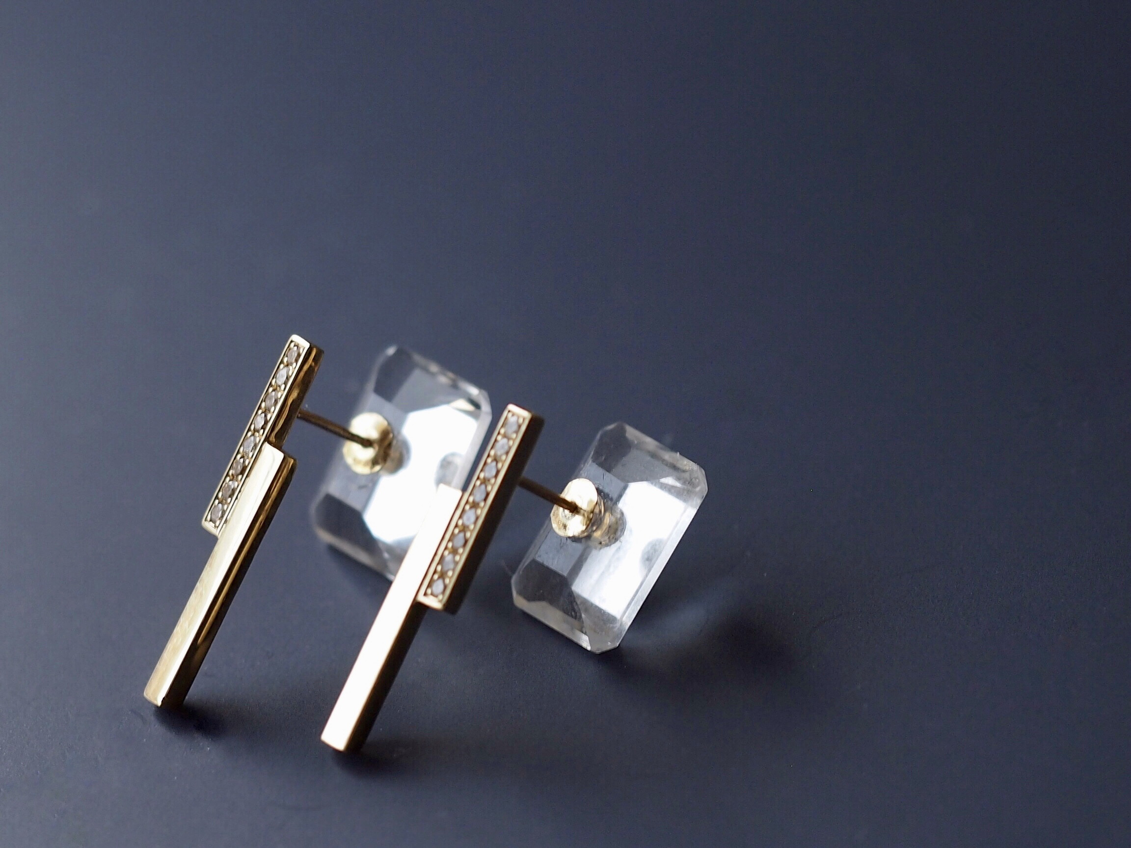 水晶とブラウンダイヤモンドのバックキャッチピアス【受注制作】