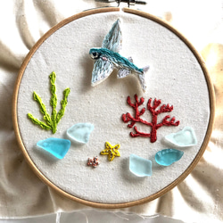 トビウオの刺繍ワッペン オーダー品 魚の刺繍 ブローチに変更
