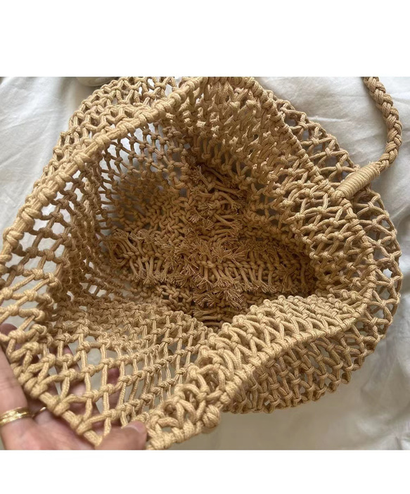 綿糸編みハンドバッグビーチバッグ 7枚目の画像