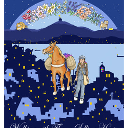 アートウッドパネル/長崎の対州馬と少女と坂の街/A４サイズ/２WAY/プレゼントに 3枚目の画像