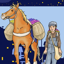 アートウッドパネル/長崎の対州馬と少女と坂の街/A４サイズ/２WAY/プレゼントに 7枚目の画像
