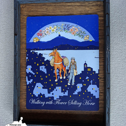 アートウッドパネル/長崎の対州馬と少女と坂の街/A４サイズ/２WAY/プレゼントに 1枚目の画像