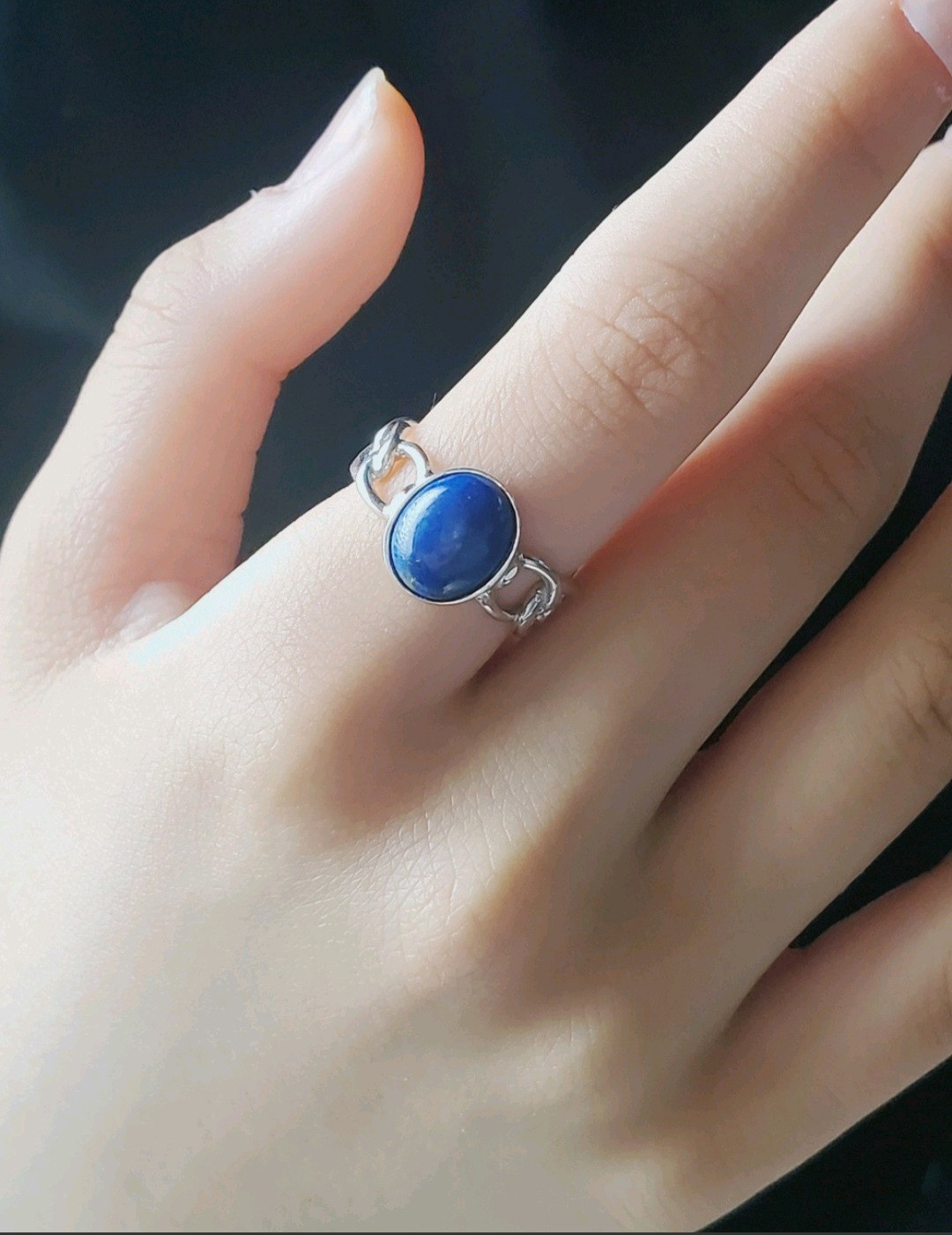 夏の福袋（2025）石選べるチェーンリング,個性的なシルバーリングミルキーアクアマリン天然石RS-234