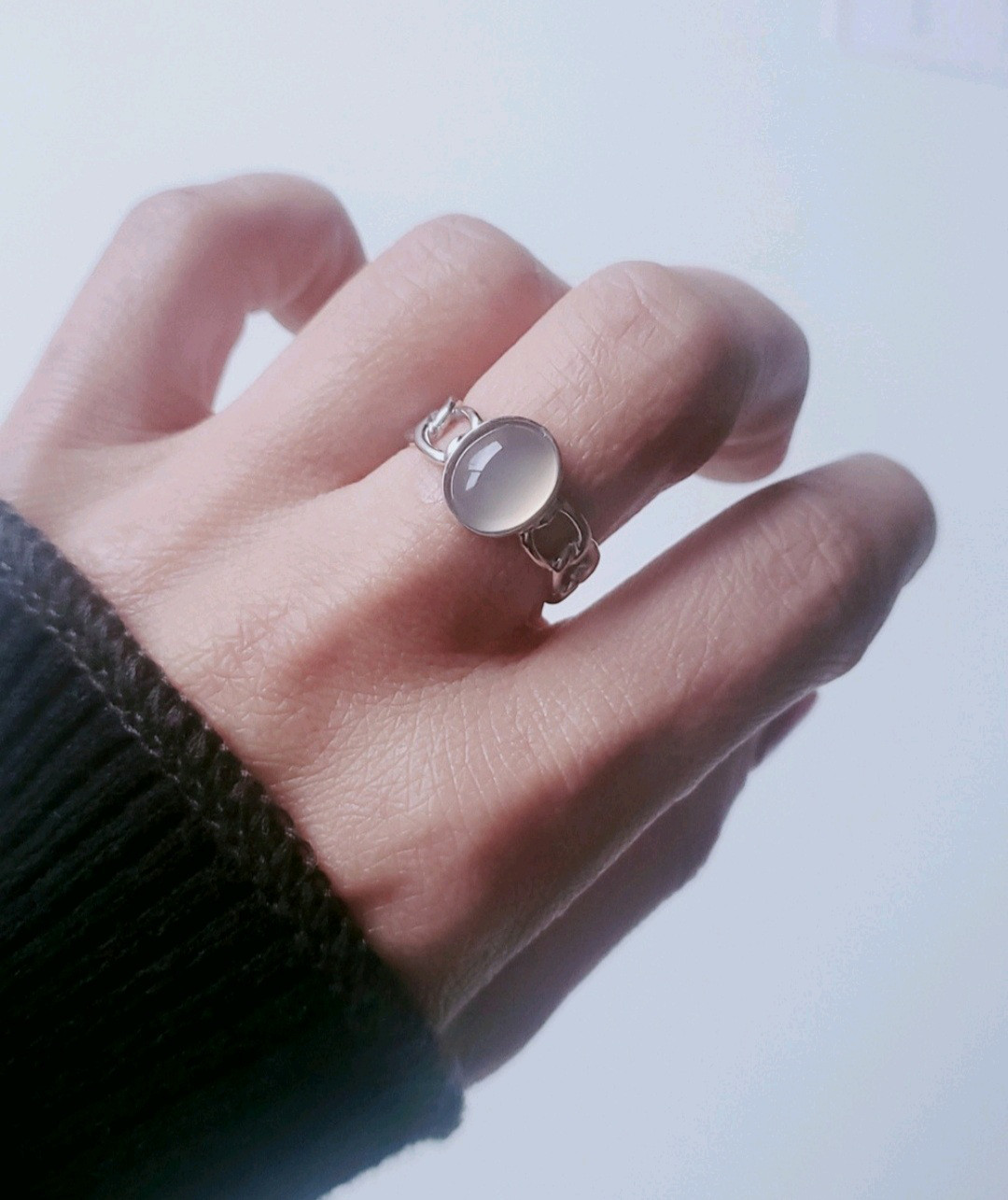 夏の福袋（2025）石選べるチェーンリング,個性的なシルバーリングミルキーアクアマリン天然石RS-234