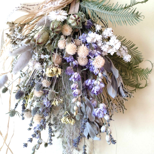 H約45cm♡ラベンダー色ラークスパー小花いっぱいふんわりドライ