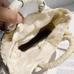 【受注制作】かごバッグ ショルダー 英語の文字巾着 ハンド手作りバッグ ビーチバッグ サマー 旅行 編みバッグ 6枚目の画像