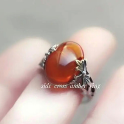 sv925 side  cross  amber  ring /antique silver color 3枚目の画像