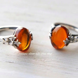 sv925 side  cross  amber  ring /antique silver color 5枚目の画像
