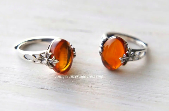 sv925 side  cross  amber  ring /antique silver color 5枚目の画像