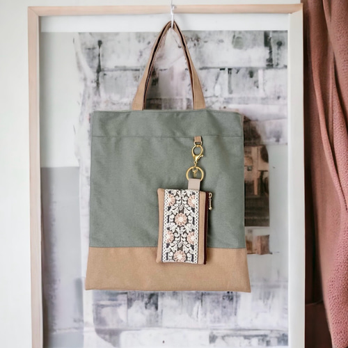 A4サイズ対応/インド刺繍×帆布☆トートバッグ&ポーチセット A4サイズ対応/インド刺繍×帆布☆トートバッグ&ポーチセット