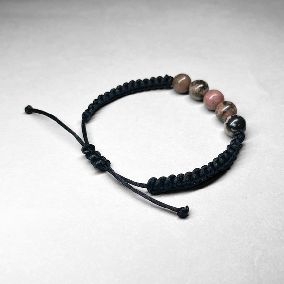 rhodonite nylon bracelet：black / ブラックレースロードナイトナイロンブレスレット 8mm 2枚目の画像