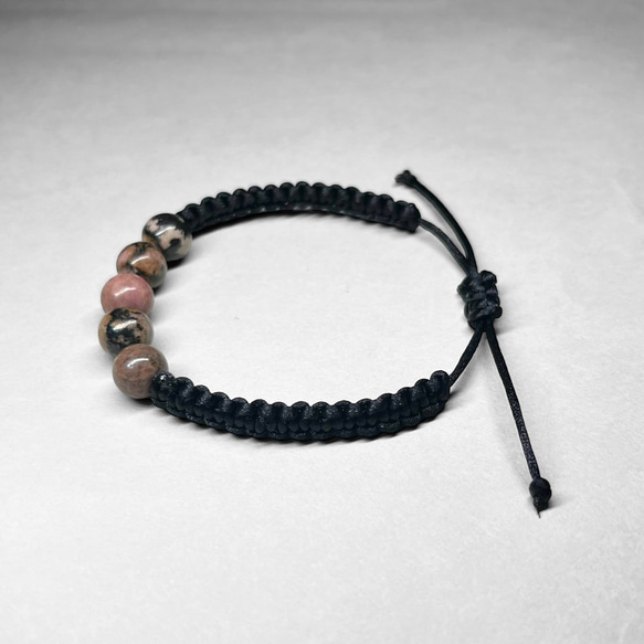 rhodonite nylon bracelet：black / ブラックレースロードナイトナイロンブレスレット 8mm 3枚目の画像