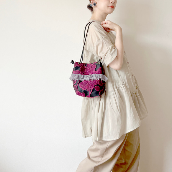 【受注生産】 斜めがけにも！2way ethnic flower mini bag 14枚目の画像