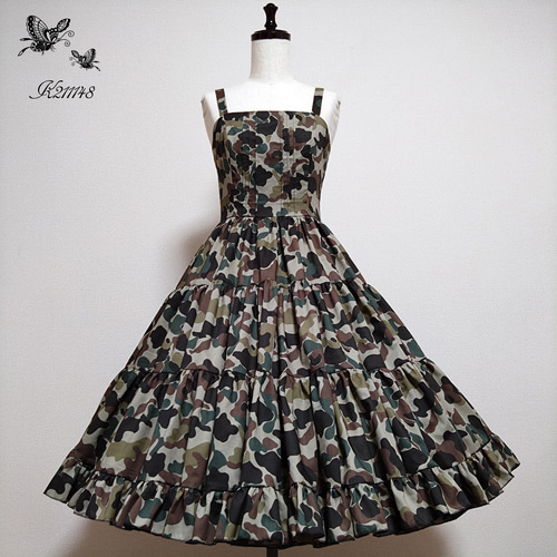 迷彩柄裾フリルJSK ワンピース K211148 通販 16178920｜Creema(クリーマ) 