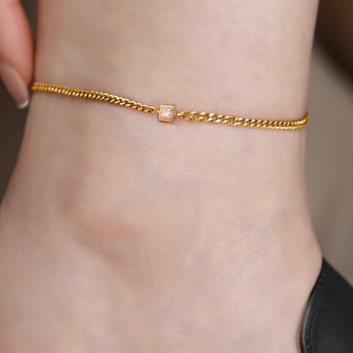 誠実 天然ダイヤモンド付きアンクレットk18 | nongferndaddy.com