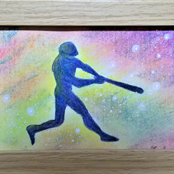 もなミルク様専用　野球モチーフの栞(しおり)３種+野球選手原画(パステル画・色鉛筆画) 2枚目の画像