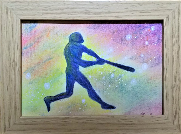 もなミルク様専用　野球モチーフの栞(しおり)３種+野球選手原画(パステル画・色鉛筆画) 2枚目の画像