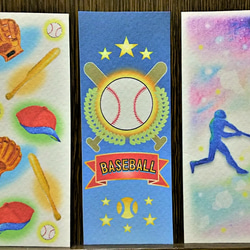 もなミルク様専用　野球モチーフの栞(しおり)３種+野球選手原画(パステル画・色鉛筆画) 1枚目の画像
