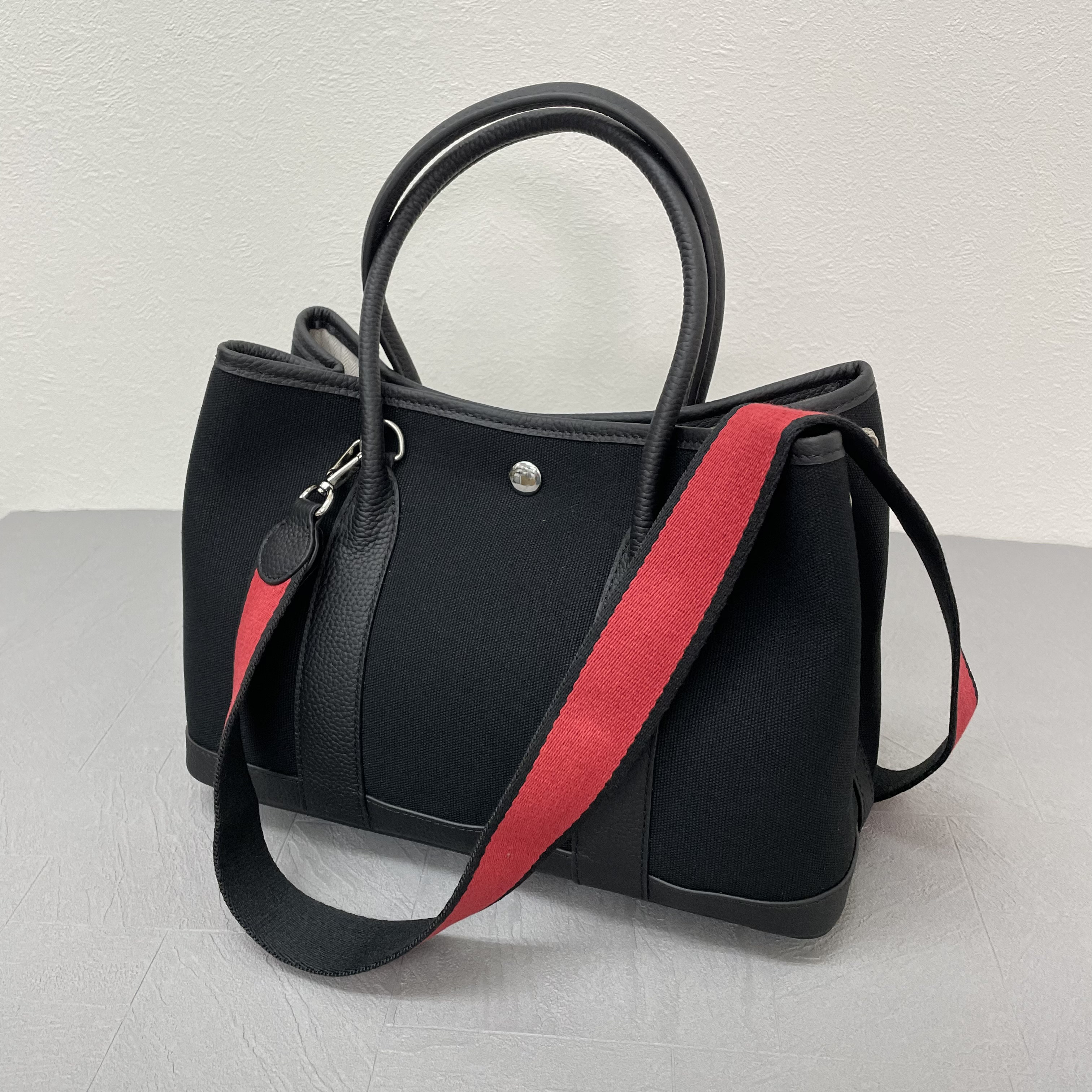 再販！牛革×canvas トートバックM  ブラック