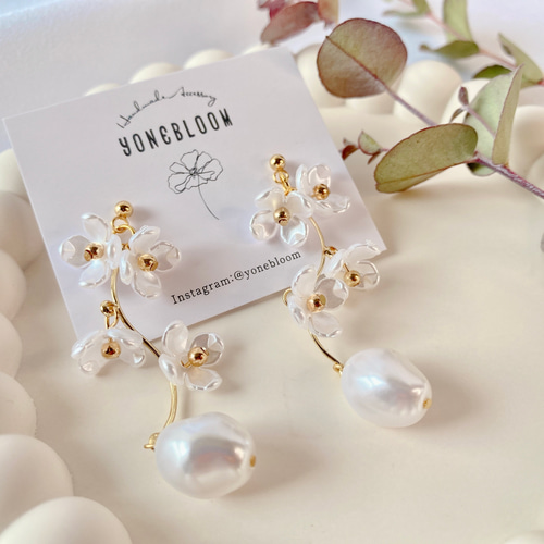 904 再販 シルバー パール フラワー ハンドメイド ピアス イヤリング