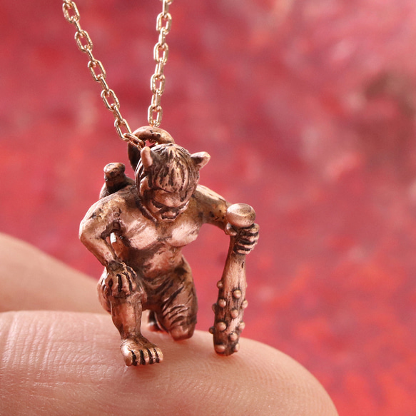 ピンクの妖怪 酒吞童子ネックレス　 （659-777/純銅製） 1枚目の画像