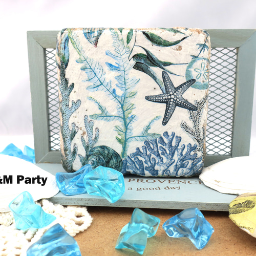 受注制作⭐︎珊瑚とヒトデ柄のレンガ中 海 ガーデニング 置物 オブジェ