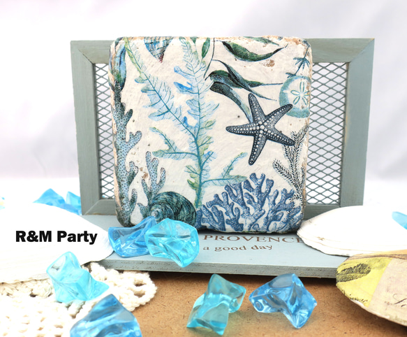 受注制作⭐︎珊瑚とヒトデ柄のレンガ中 海 ガーデニング 置物 オブジェ